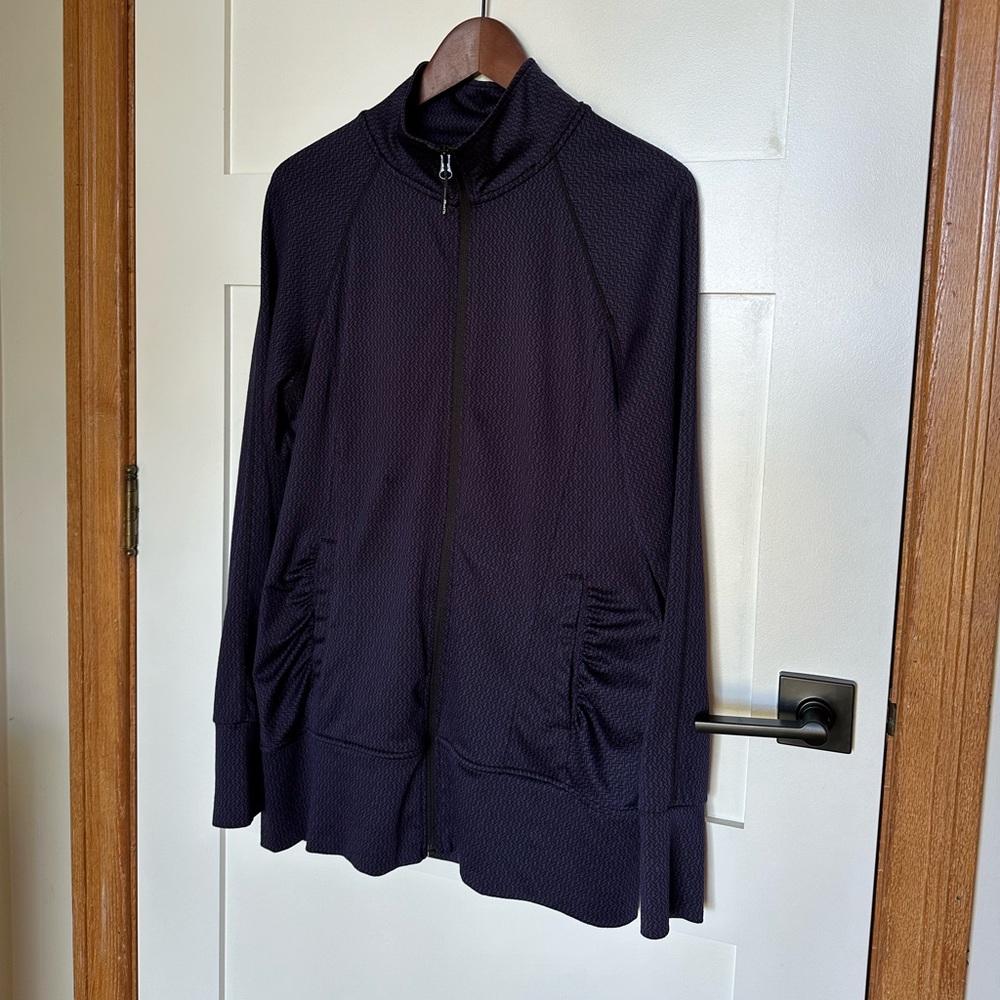 Mondetta Tunic-Length Athletic Zip-Up Purple and Black Sweater - Size Large